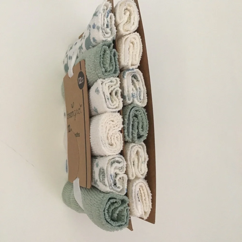 Dreamgro Baby 12 pc Set Washcloths - Sage Green & White Set NEW